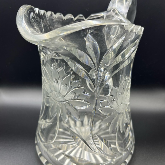 Other - Elegant Clear Crystal Pitcher with Floral Design